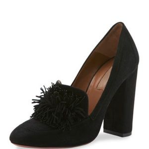 Aquazzura
Wild Suede Fringe Loafer
Pump, Black
Brand new never worn Size 39